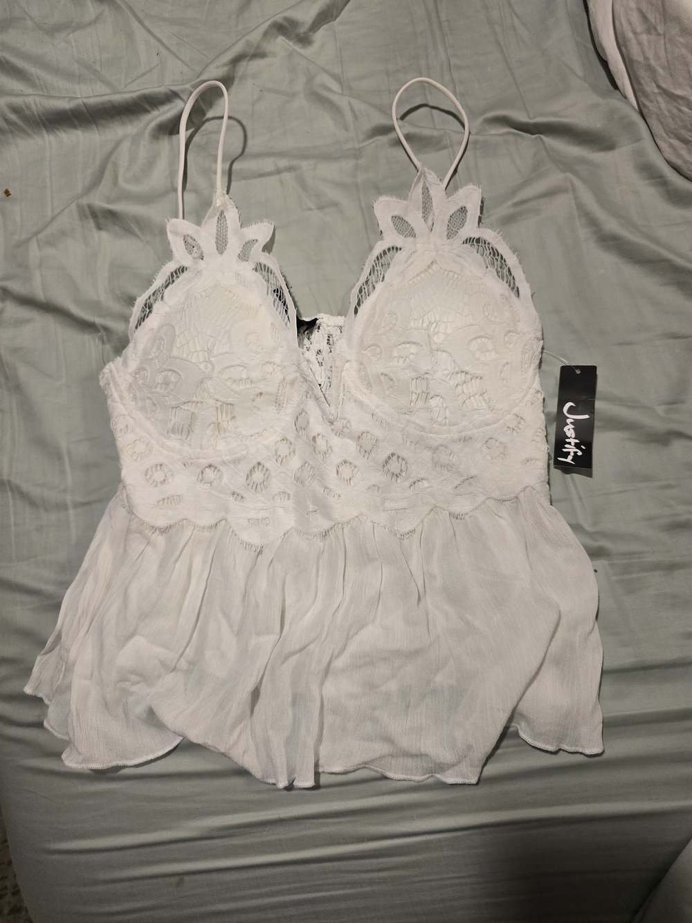 NEW, Justify, White Lace Crochet Babydoll Gardenia Top.